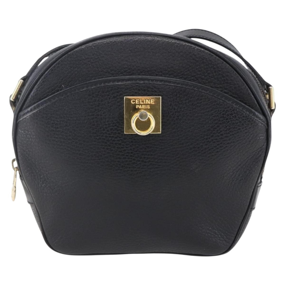 Celine Vintage Triomphe Shoulder Bag Leather, BLACK, LEATHER, Shoulder bag