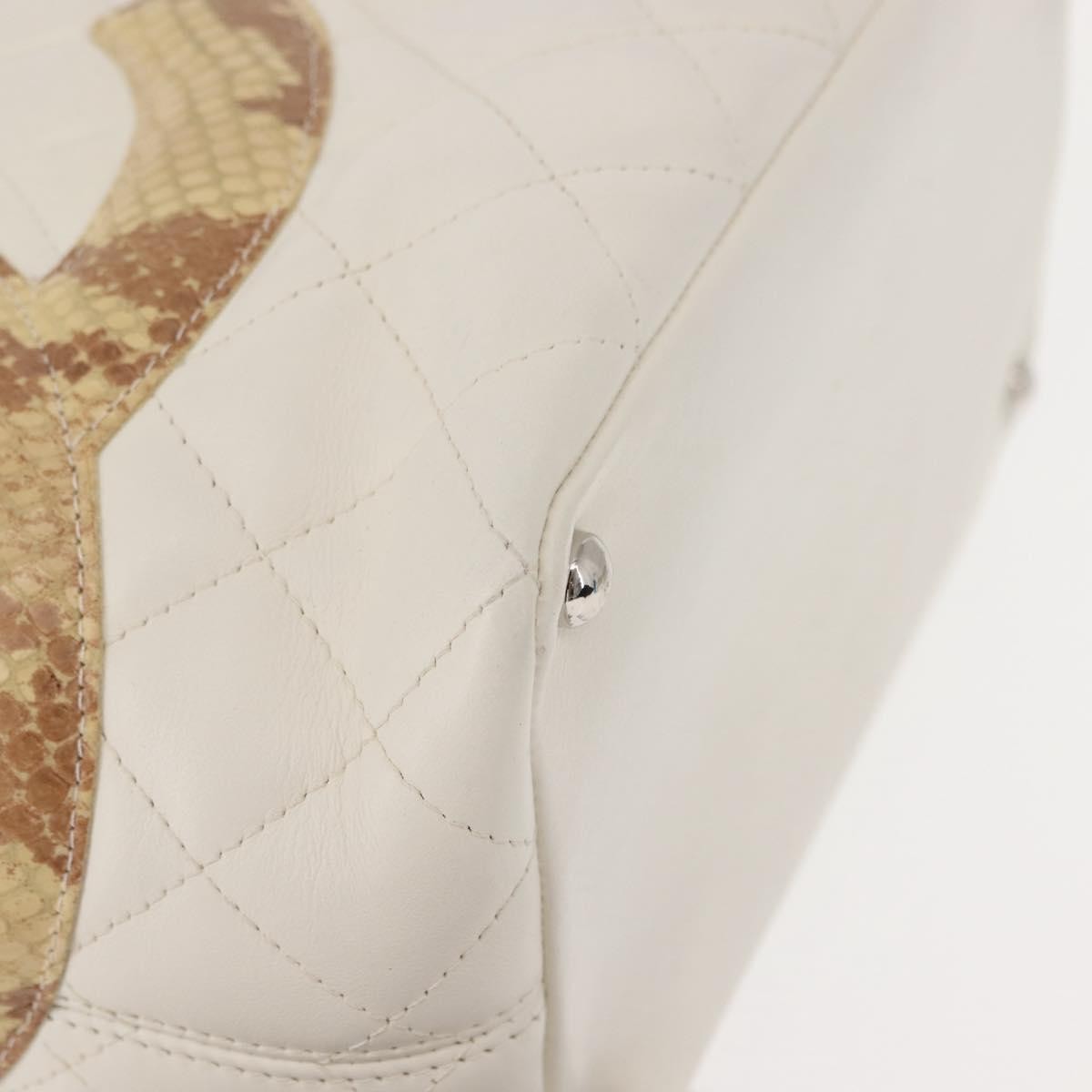 Chanel Cambon Tote Quilted Leather, WHITE, LEATHER, Tote bag