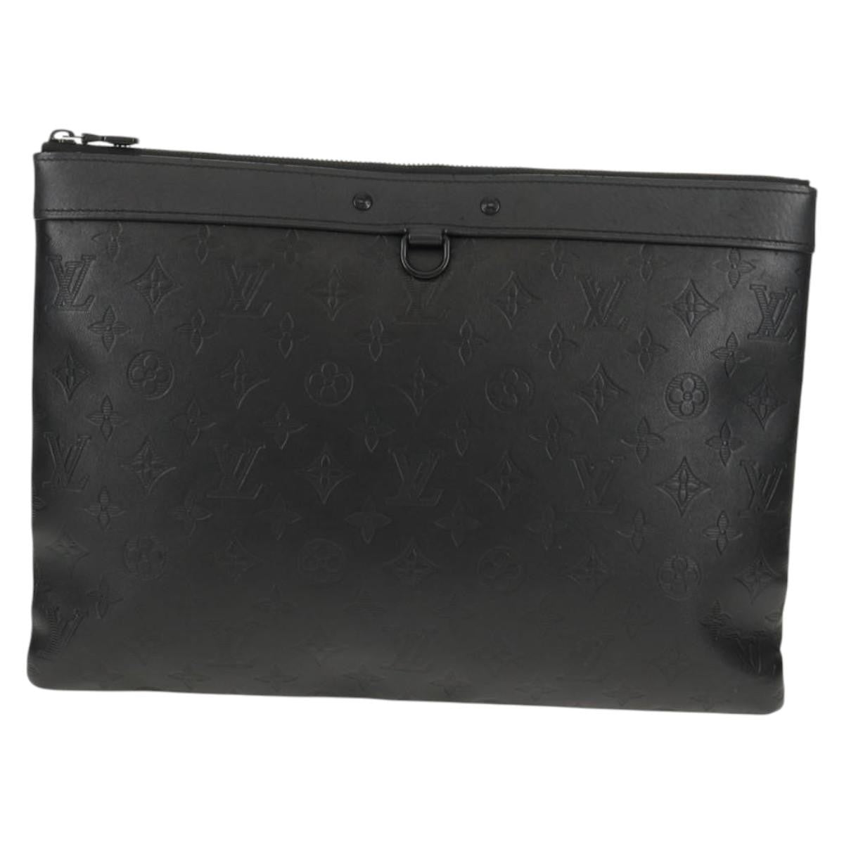 Louis Vuitton Discovery Pochette Monogram Shadow Leather, BLACK, LEATHER, Clutche & pouche