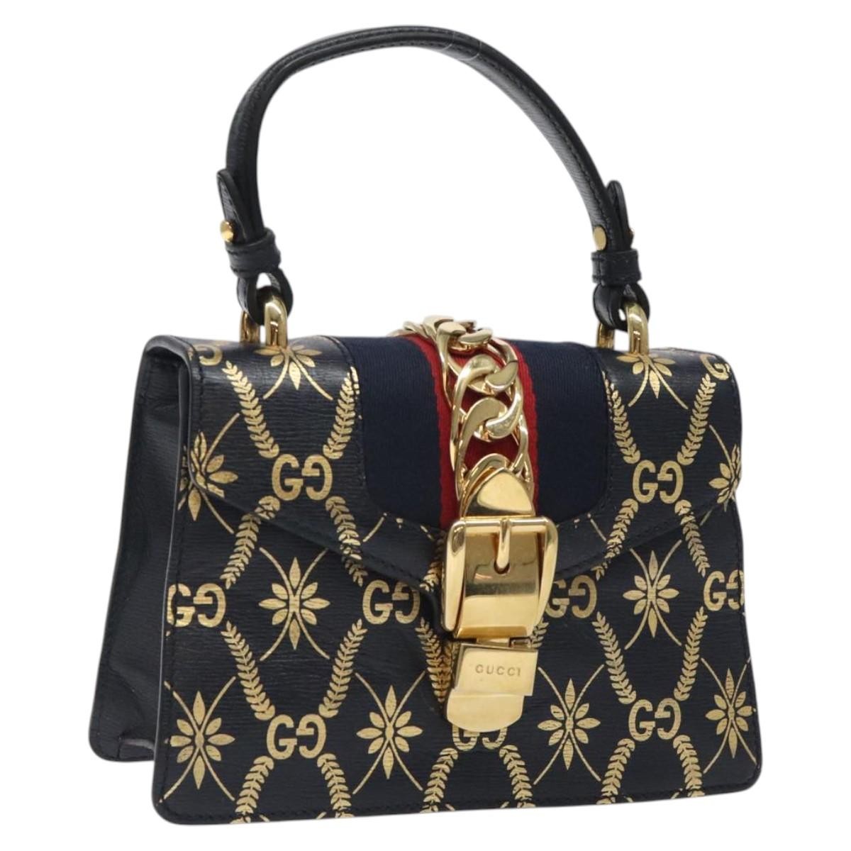 Gucci Sylvie Top Handle Bag Printed Leather, NAVY, LEATHER, Handbag