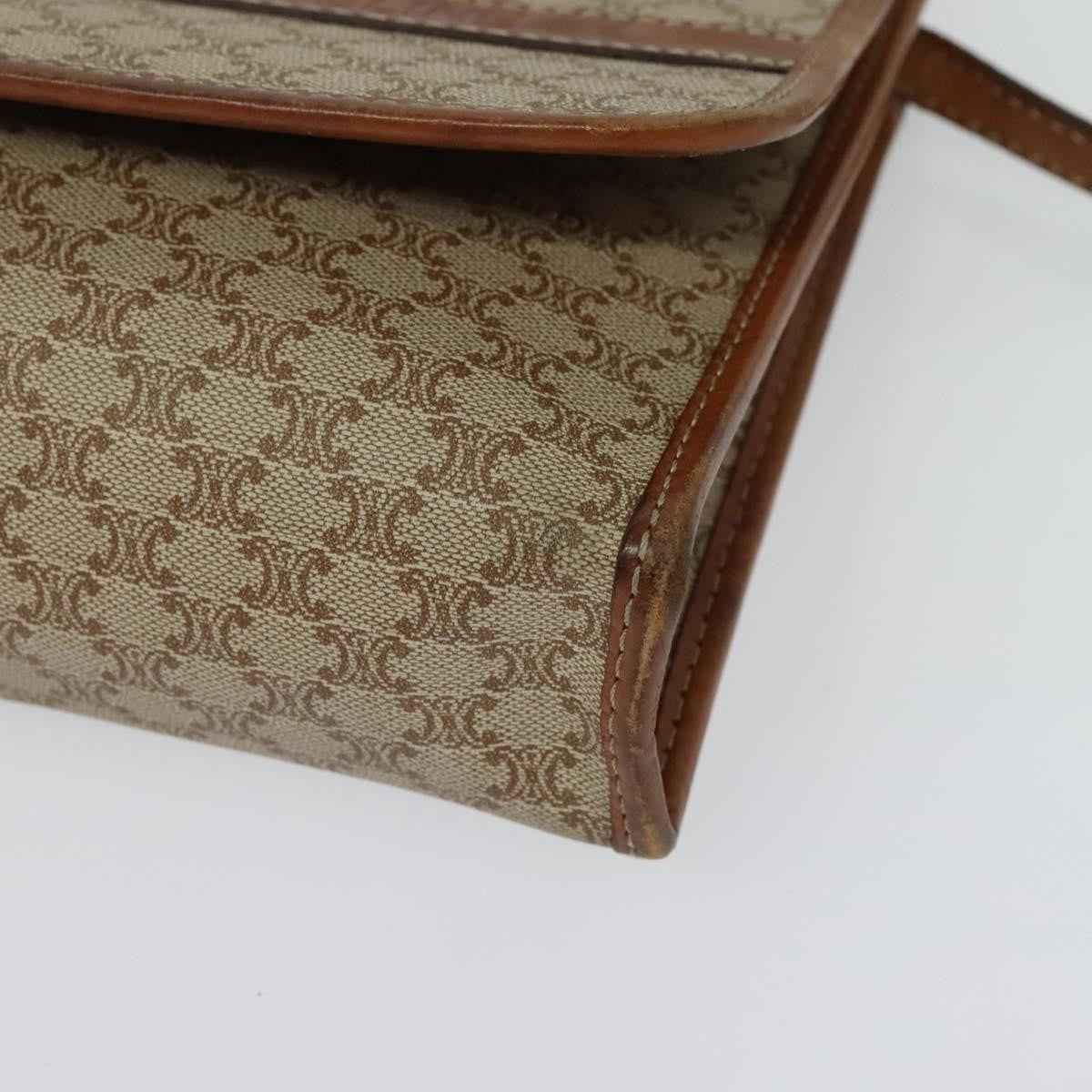 Celine Vintage Macadam Shoulder Bag Canvas and Leather, BEIGE, CANVAS, Shoulder bag