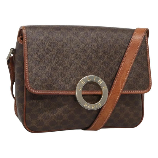 Celine Vintage Macadam Circle Logo Shoulder Bag Canvas and Leather, Brown, Canvas, Shoulder Bag