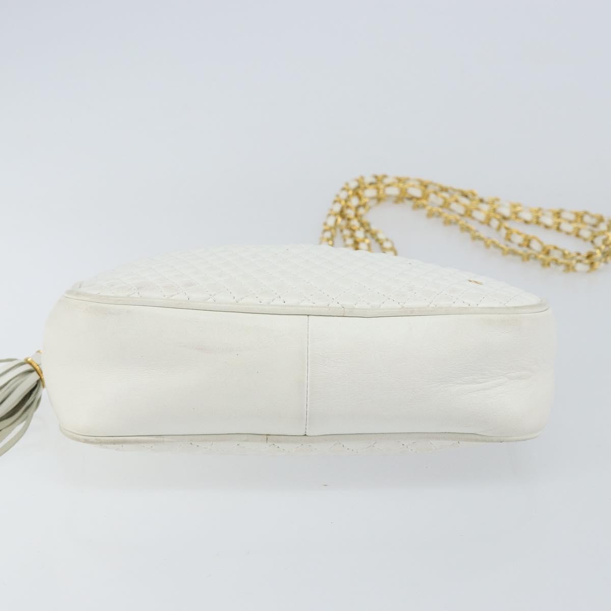 Bally Vintage Chain Shoulder Bag Quilted Leather, WHITE, LEATHER, Shoulder bag