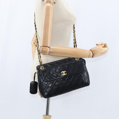 Chanel Vintage Front Pocket Shoulder Bag Quilted Lambskin, BLACK, LEATHER, Shoulder bag