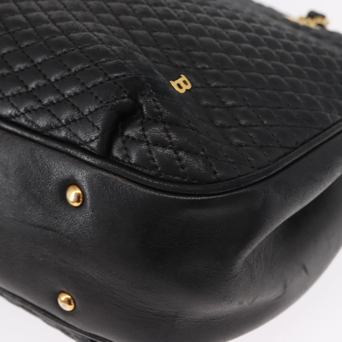 Bally Vintage Chain Shoulder Bag Quilted Leather, BLACK, LEATHER, Shoulder bag