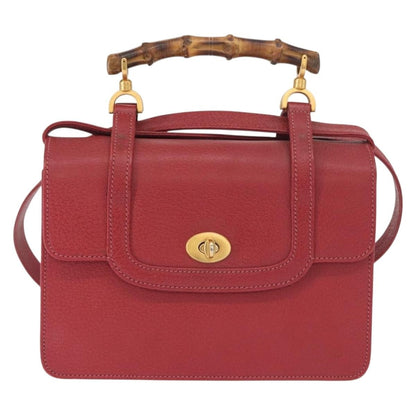 Gucci Vintage Bamboo Handle Bag Leather, RED, LEATHER, Handbag