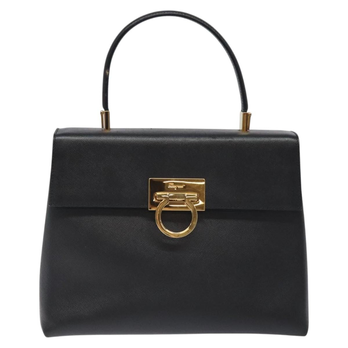 Salvatore Ferragamo Gancini Convertible Top Handle Bag Leather, BLACK, LEATHER, Handbag