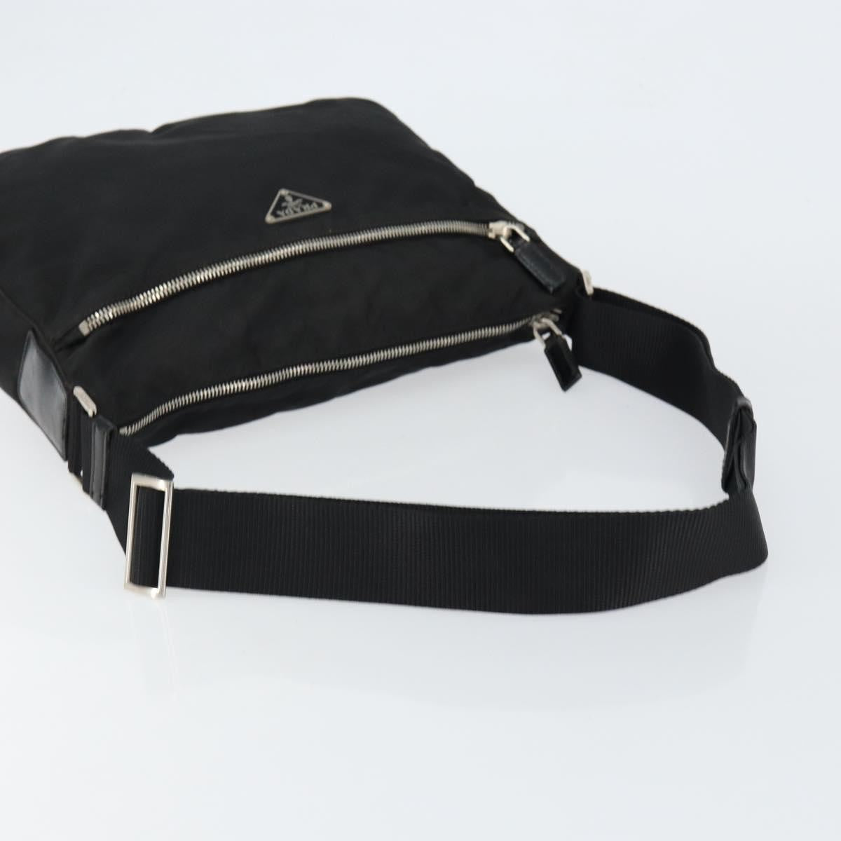 Prada Front Zip Messenger Bag Tessuto, BLACK, NYLON, Shoulder bag