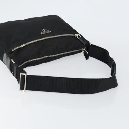 Prada Front Zip Messenger Bag Tessuto, BLACK, NYLON, Shoulder bag