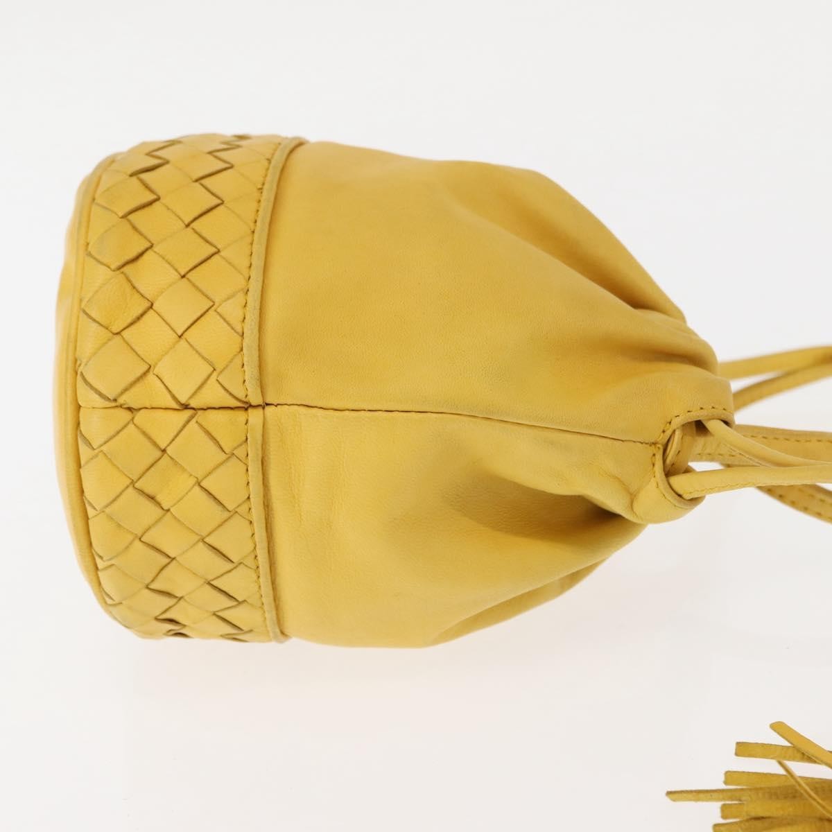 Bottega Veneta Drawstring Bucket Bag Leather and Intrecciato Nappa, YELLOW, LEATHER, Shoulder bag