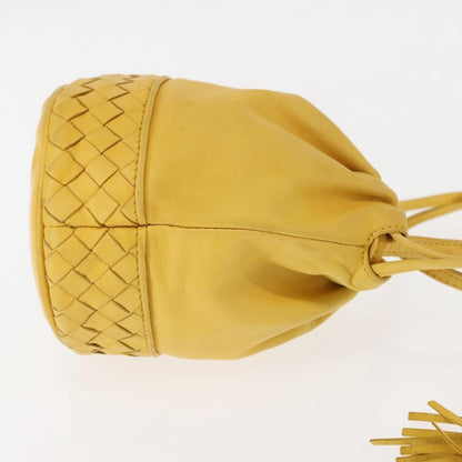 Bottega Veneta Drawstring Bucket Bag Leather and Intrecciato Nappa, YELLOW, LEATHER, Shoulder bag