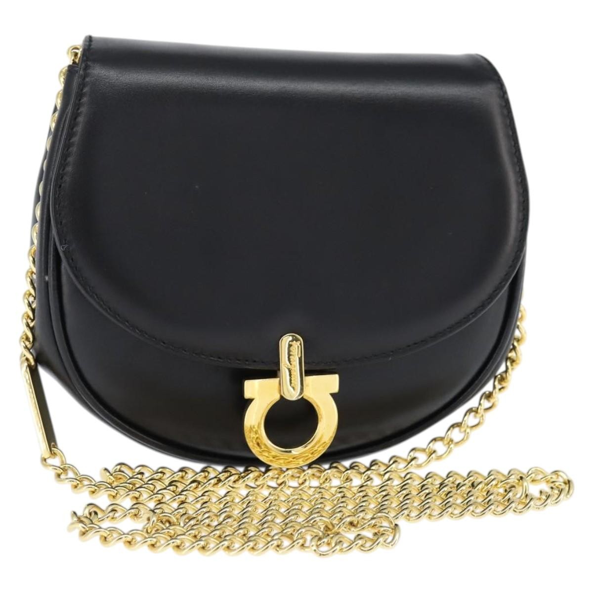 Salvatore Ferragamo Gancini Chain Shoulder bag Leather, BLACK, LEATHER, Shoulder bag