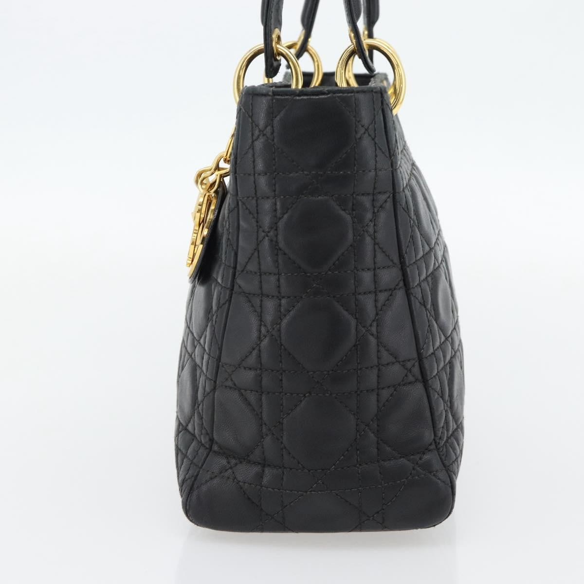 Christian Dior Lady Dior Bag Leather, Black, Leather, Handbag