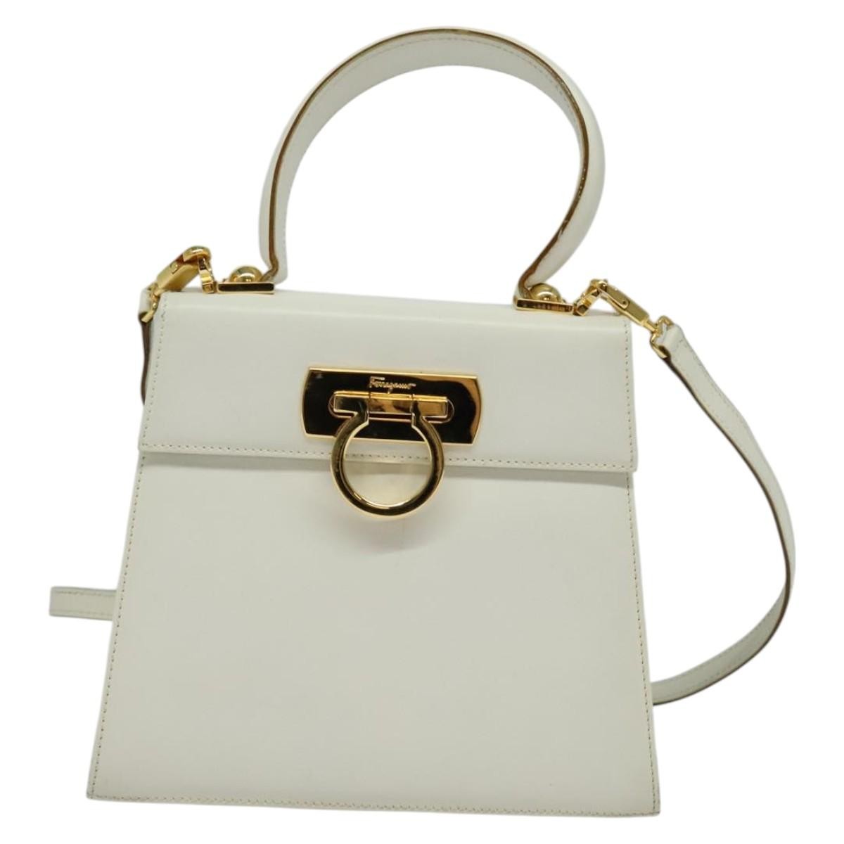 Salvatore Ferragamo Gancini Convertible Top Handle Bag Leather, WHITE, LEATHER, Handbag
