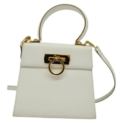 Salvatore Ferragamo Gancini Convertible Top Handle Bag Leather, WHITE, LEATHER, Handbag