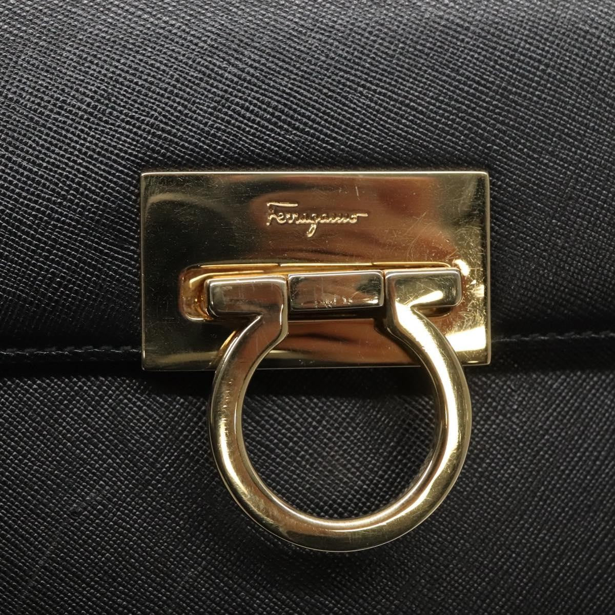 Salvatore Ferragamo Gancini Convertible Top Handle Bag Leather, BLACK, LEATHER, Handbag