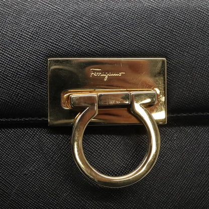 Salvatore Ferragamo Gancini Convertible Top Handle Bag Leather, BLACK, LEATHER, Handbag