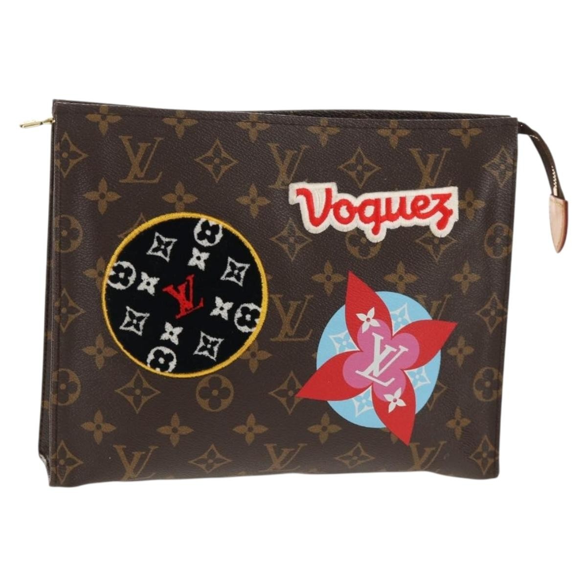 Louis Vuitton Toiletry Pouch Limited Edition Patches Monogram Canvas, BROWN, CANVAS, Clutche & pouche