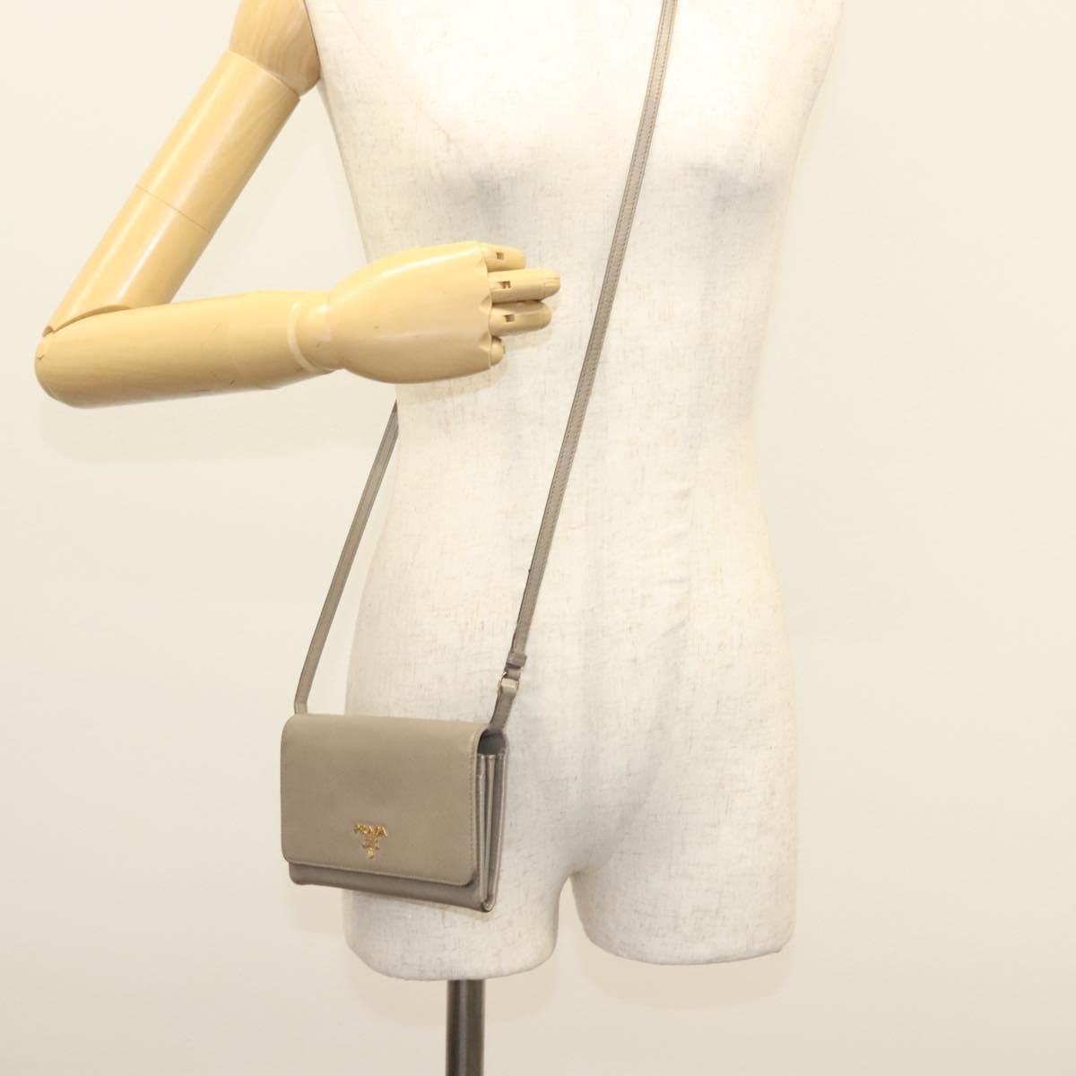 Prada Wallet on Strap Saffiano Leather, BEIGE, LEATHER, Shoulder bag