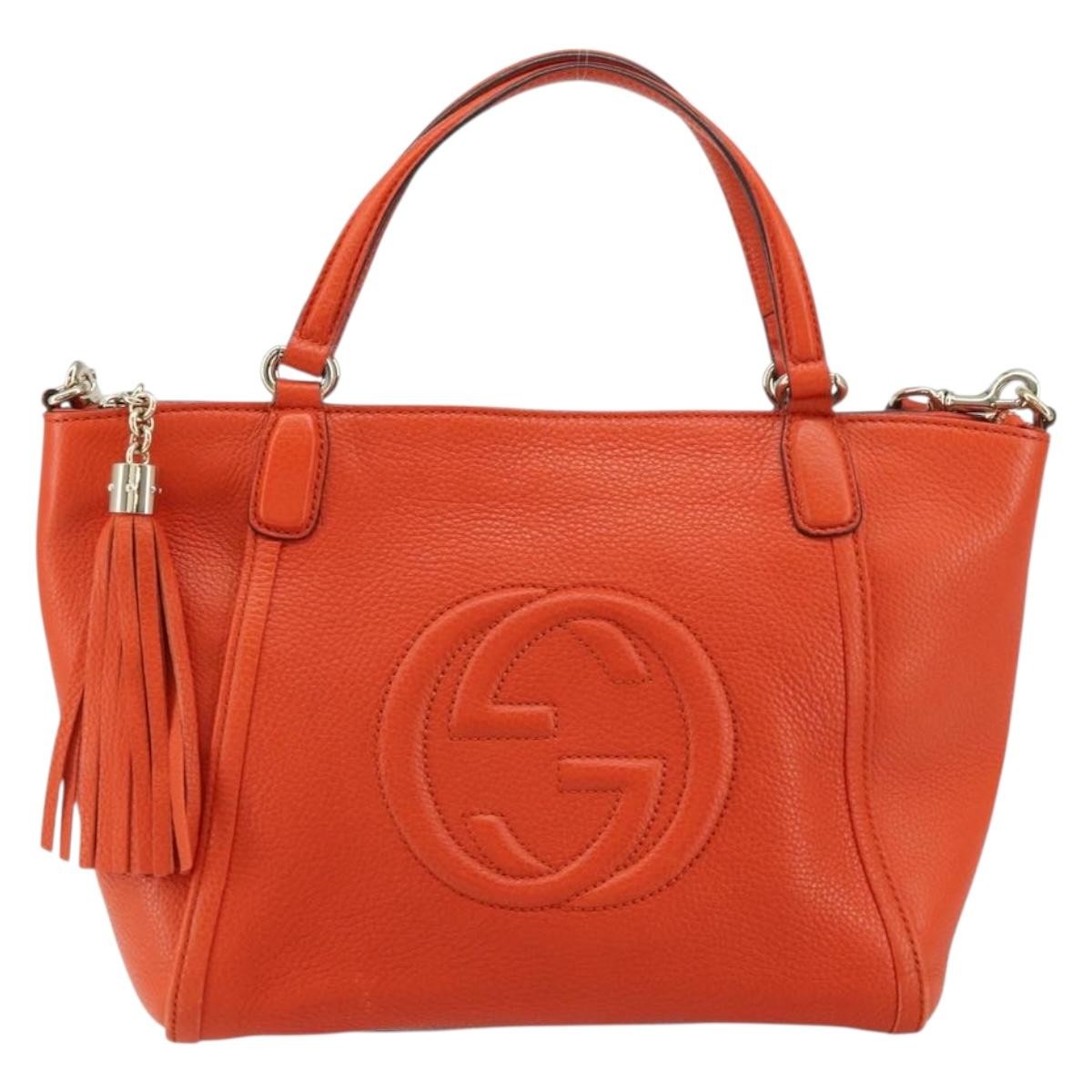 Gucci Soho Convertible Top Handle Bag Leather, ORANGE, LEATHER, Handbag