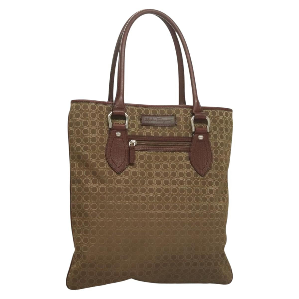 Salvatore Ferragamo Gancini Tote Gancini Canvas, BROWN, CANVAS, Tote bag
