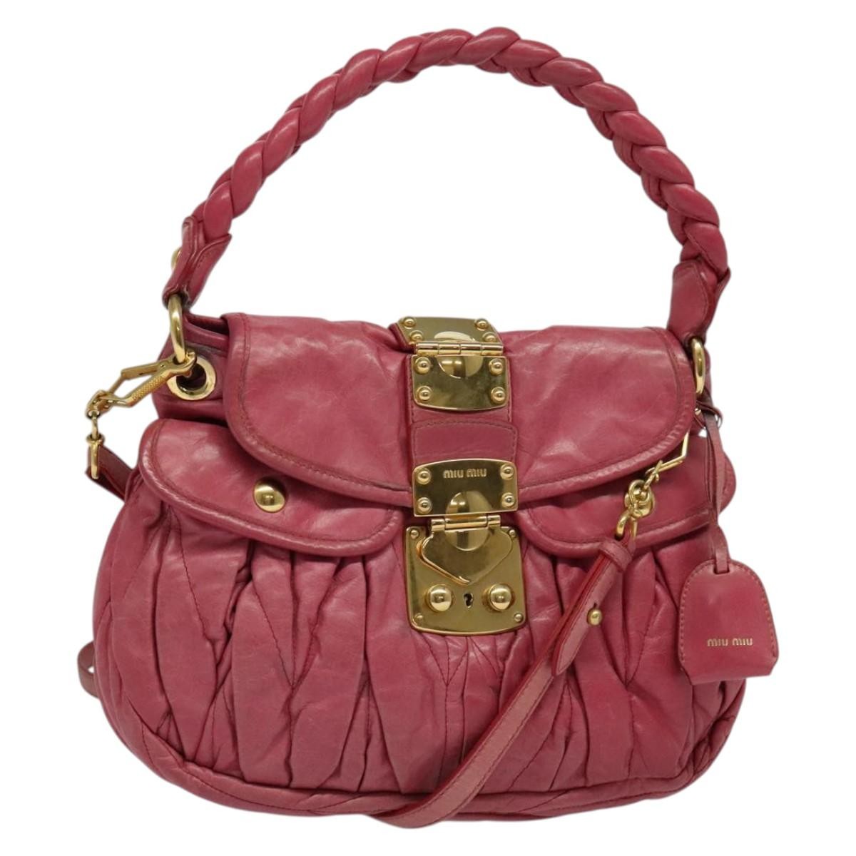 Miu Miu Coffer Convertible Hobo Matelasse Leather, PINK, LEATHER, Handbag