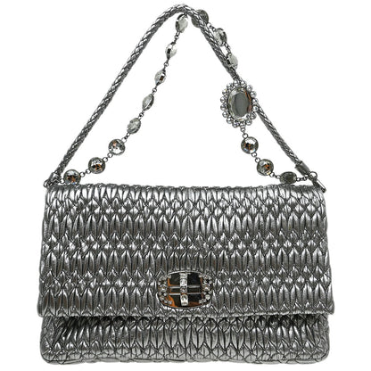 Miu Miu Nappa Matelassè Leather, Silver, Leather, Handbag