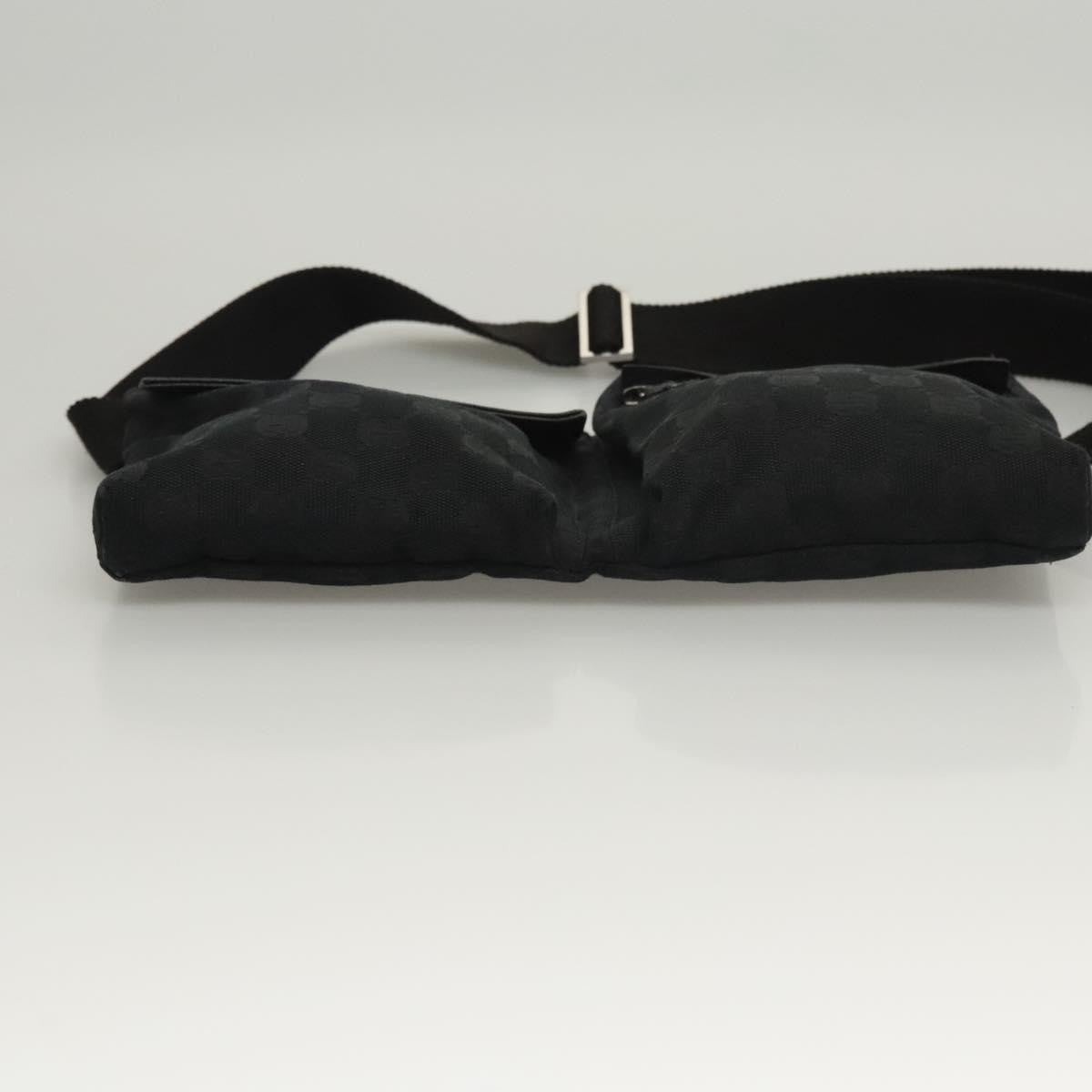 Gucci Vintage Double Belt Bag GG Canvas with Leather, BLACK, CANVAS, Shoulder bag