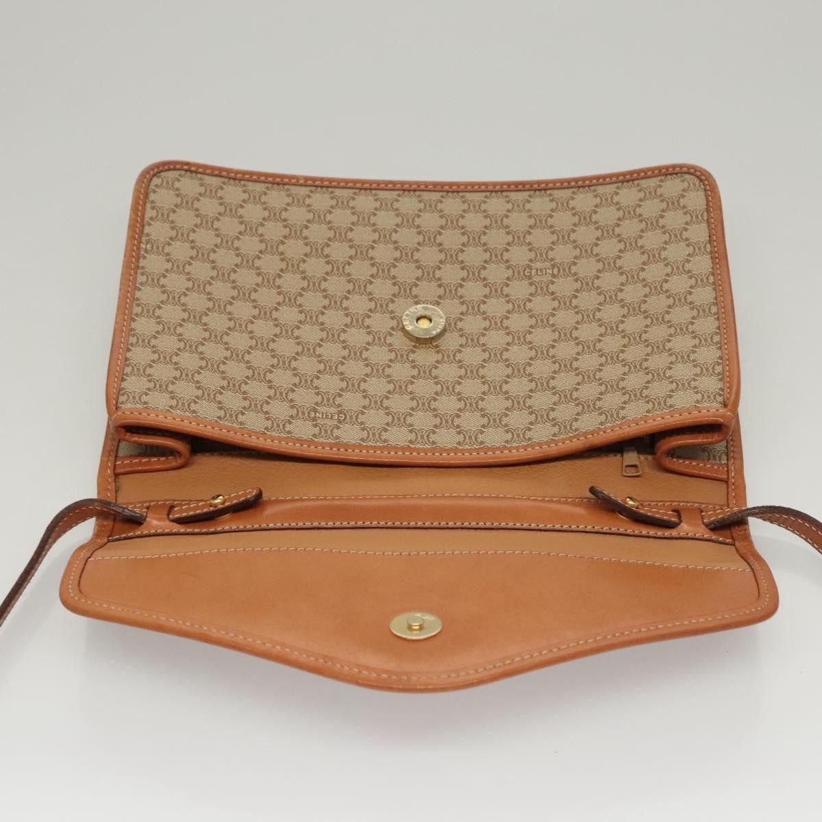 Celine Vintage Macadam Shoulder Bag Canvas and Leather, BEIGE, CANVAS, Shoulder bag