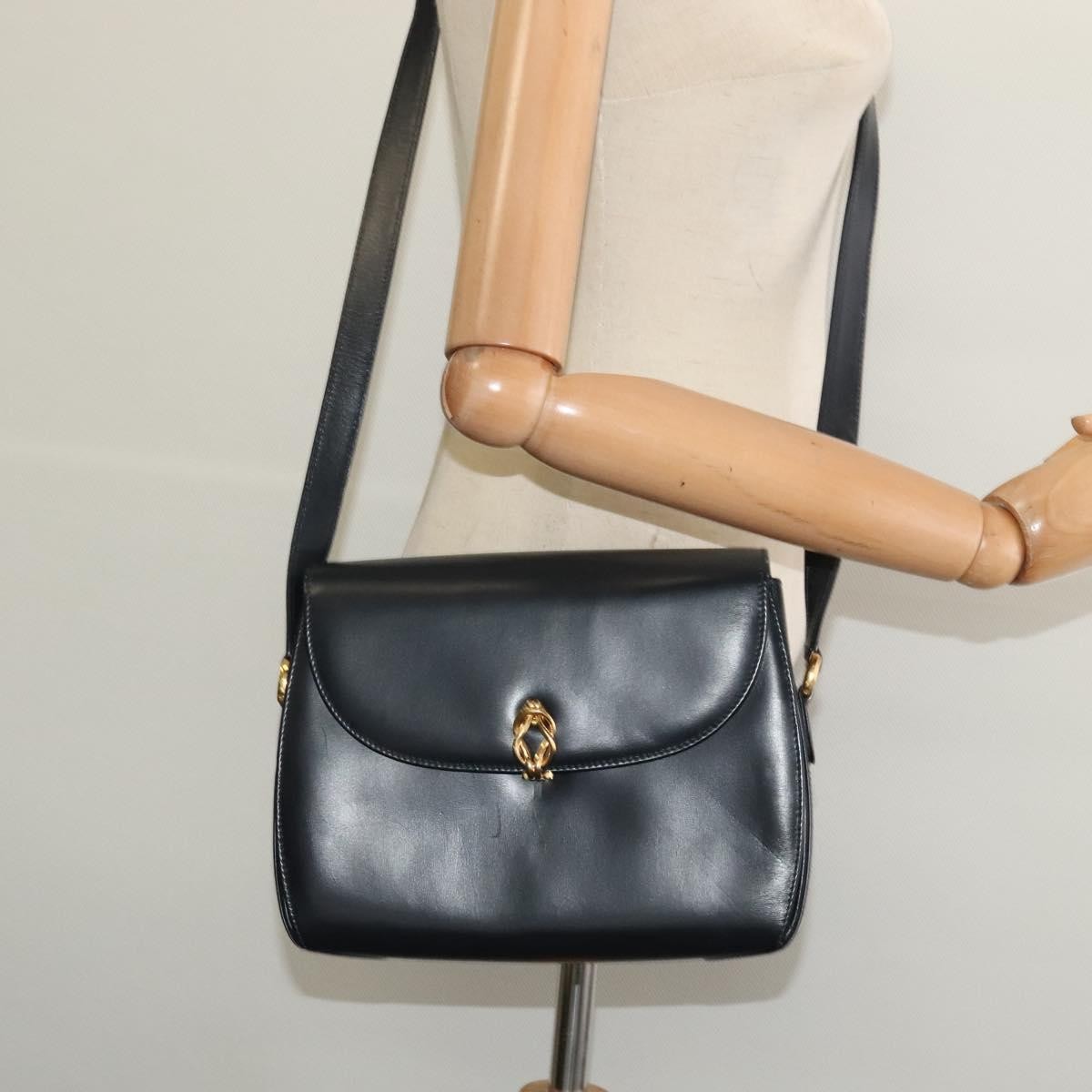 Gucci Vintage Flap Crossbody Bag Leather, NAVY, LEATHER, Shoulder bag
