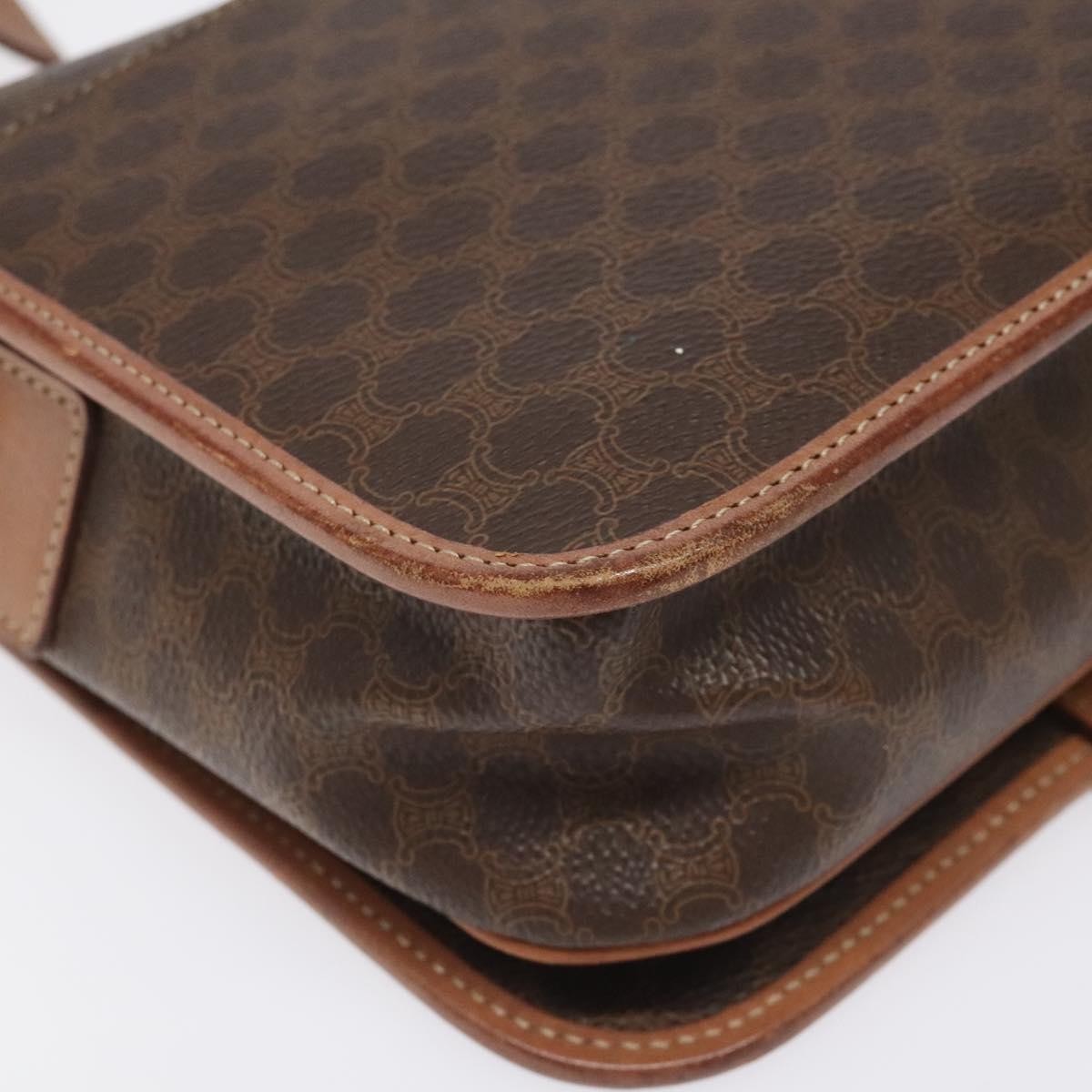 Celine Vintage Macadam Circle Logo Shoulder Bag Canvas and Leather, Brown, Canvas, Shoulder Bag