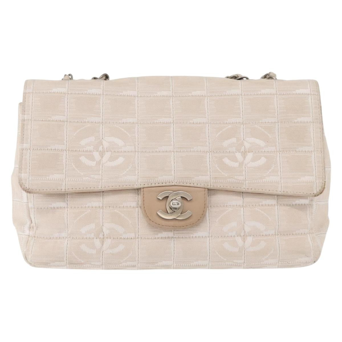 Chanel Travel Line Flap Bag Canvas, BEIGE, CANVAS, Shoulder bag