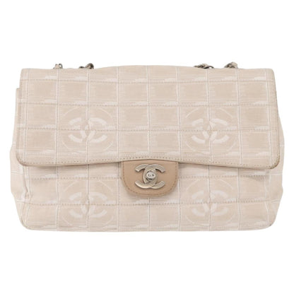 Chanel Travel Line Flap Bag Canvas, BEIGE, CANVAS, Shoulder bag