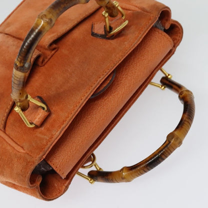 Gucci Vintage Bamboo Front Pocket Tote Suede, ORANGE, SUEDE, Tote bag