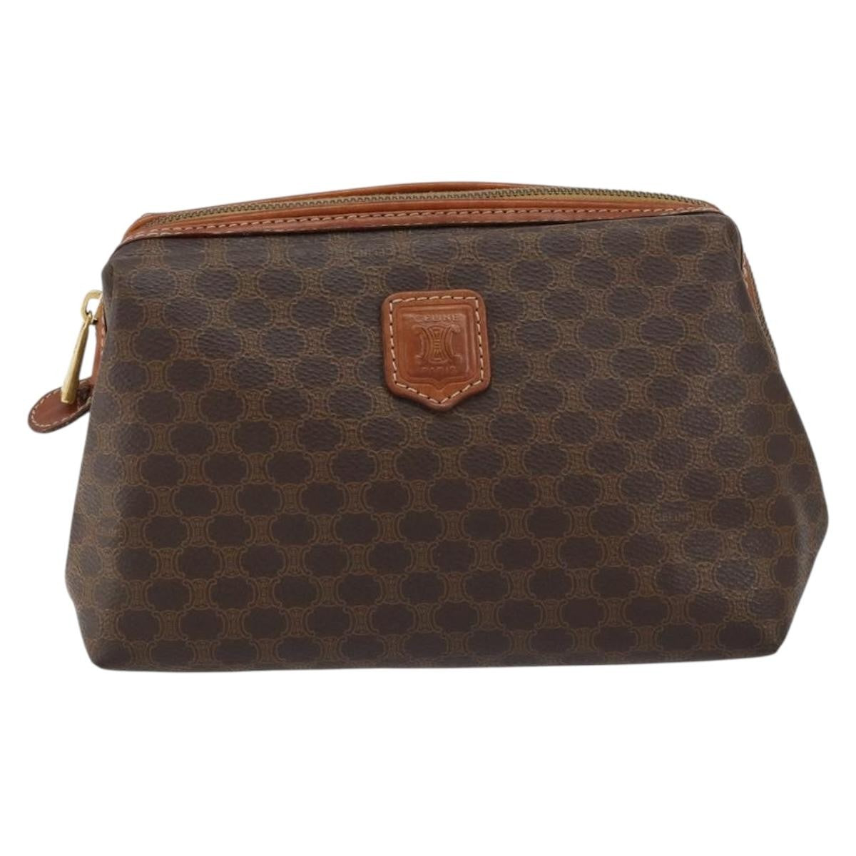 Celine Macadam Pochette Canvas and Leather, BROWN, CANVAS, Clutche & pouche