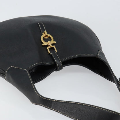 Salvatore Ferragamo Gancini Shoulder Bag Leather, BLACK, LEATHER, Shoulder bag