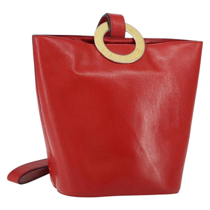 Celine Circle Logo Shoulder Bag Leather, RED, LEATHER, Shoulder bag