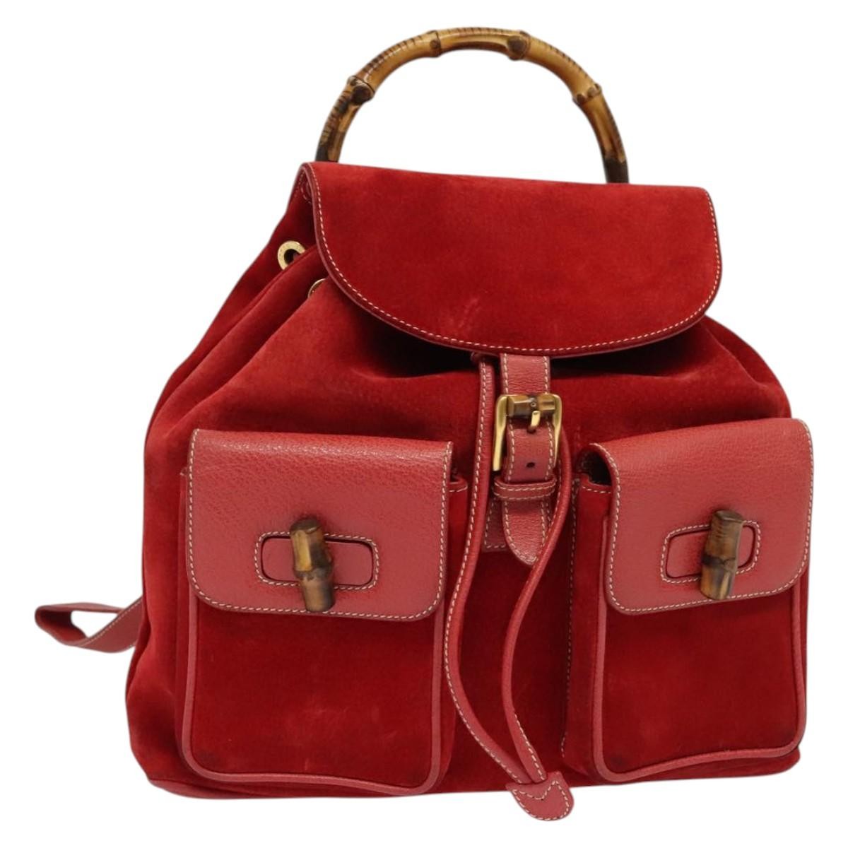 Gucci Bamboo Tassel Backpack Suede, RED, SUEDE, Backpack
