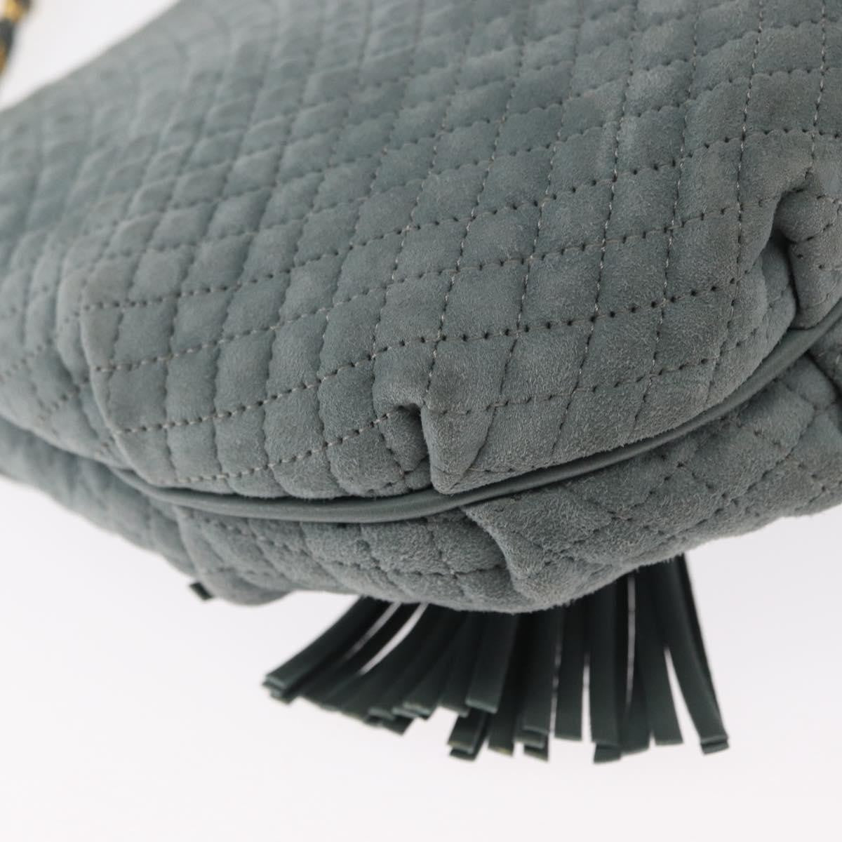 Bally Vintage Chain Shoulder Bag Quilted Suede, GRAY, SUEDE, Shoulder bag