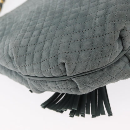 Bally Vintage Chain Shoulder Bag Quilted Suede, GRAY, SUEDE, Shoulder bag