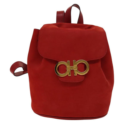 Salvatore Ferragamo Gancini Flap Drawstring Backpack Suede, RED, SUEDE, Backpack