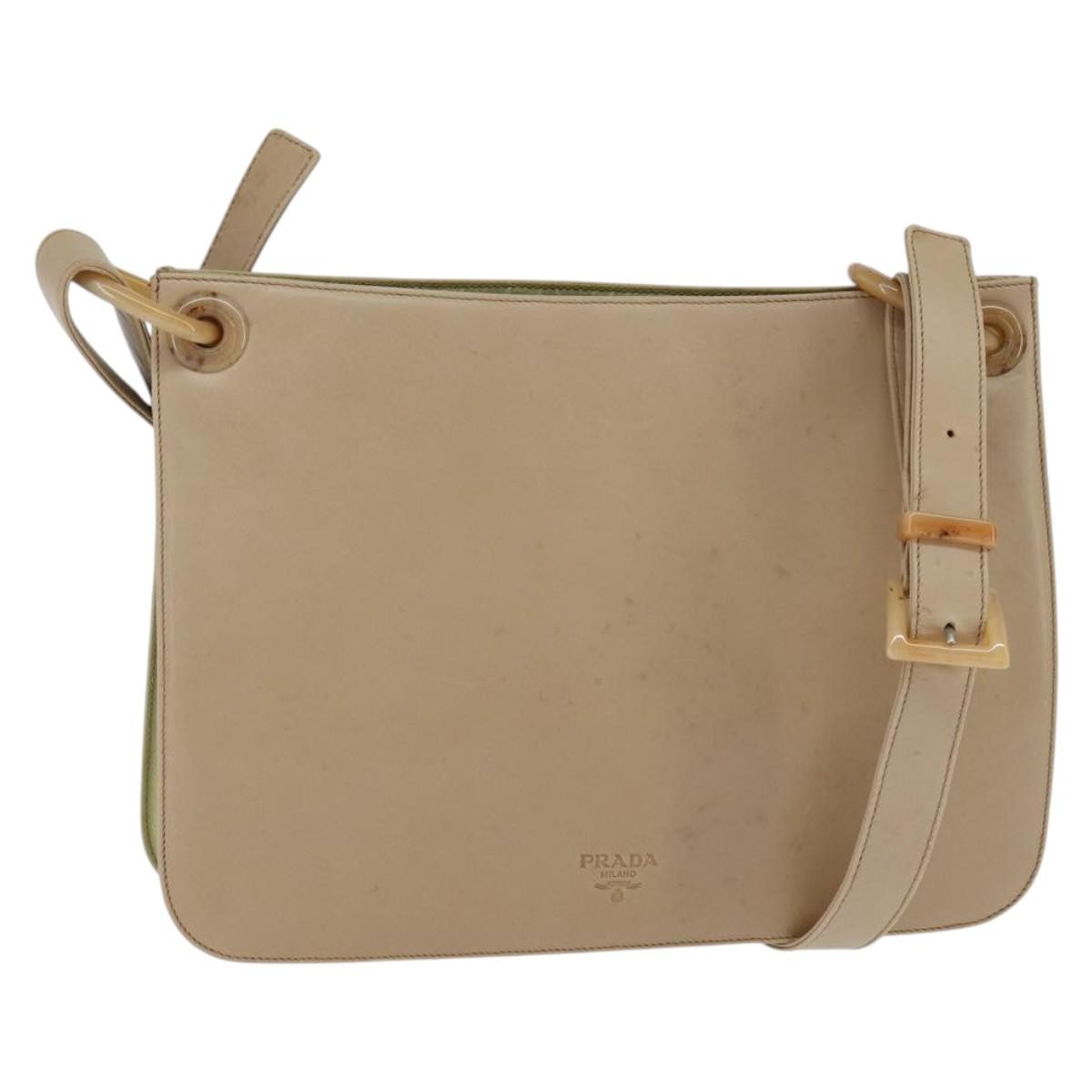 Prada Vintage Shoulder Bag Leather, BEIGE, LEATHER, Shoulder bag