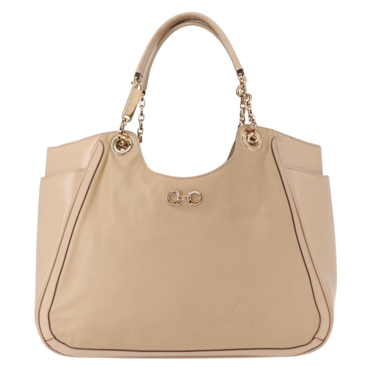 Salvatore Ferragamo Betulla Chain Tote Leather, BEIGE, LEATHER, Tote bag