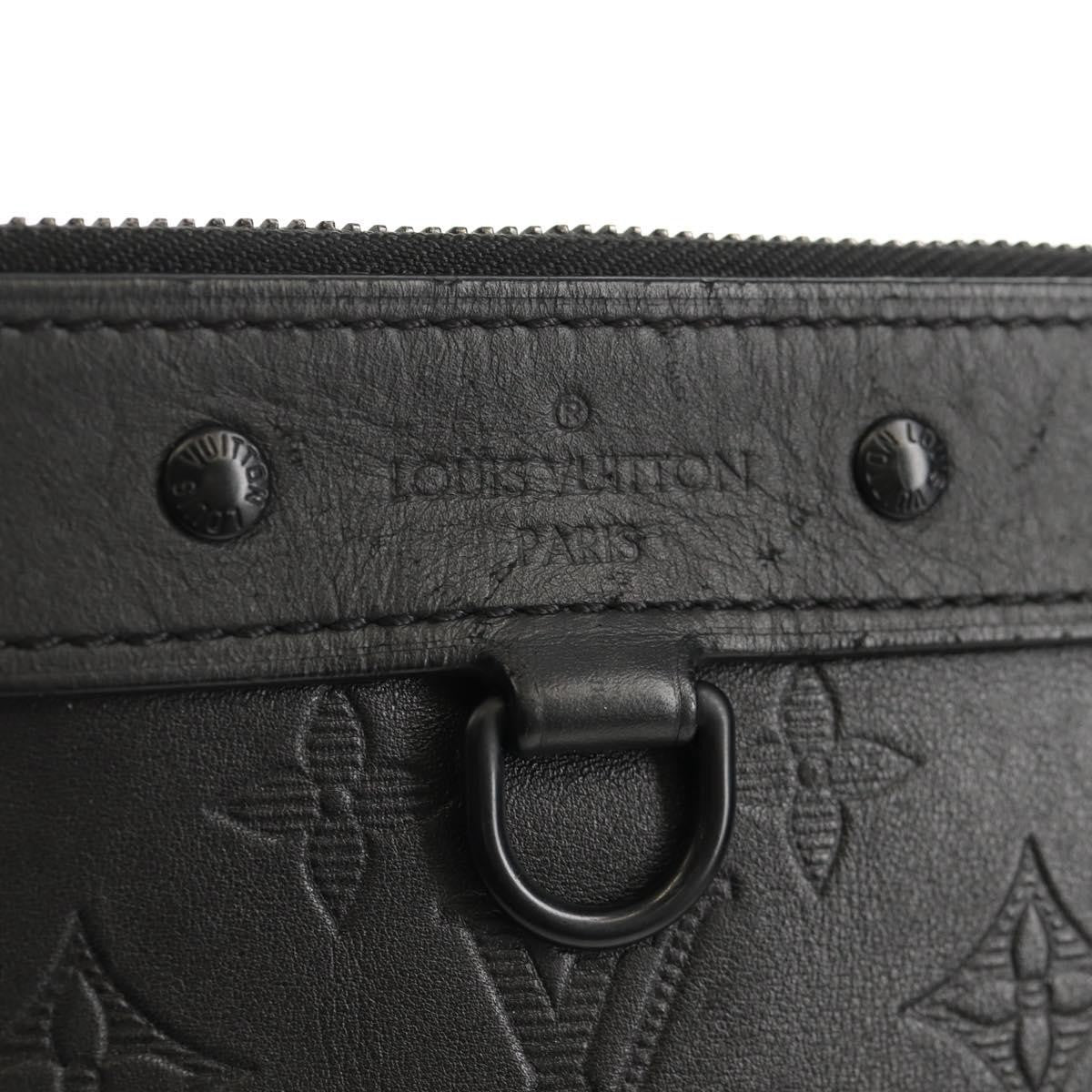 Louis Vuitton Discovery Pochette Monogram Shadow Leather, BLACK, LEATHER, Clutche & pouche
