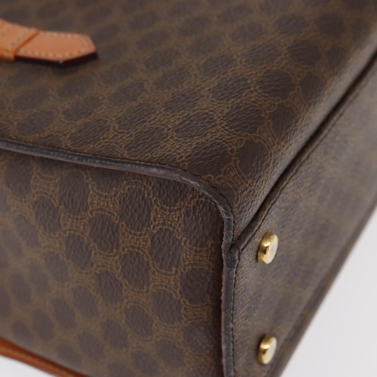 Celine Vintage Macadam Handbag Canvas and Leather, BROWN, CANVAS, Handbag