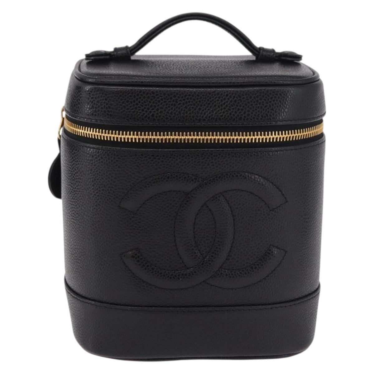 Chanel Vintage Timeless Cosmetic Case Caviar, Black, Leather, Handbag