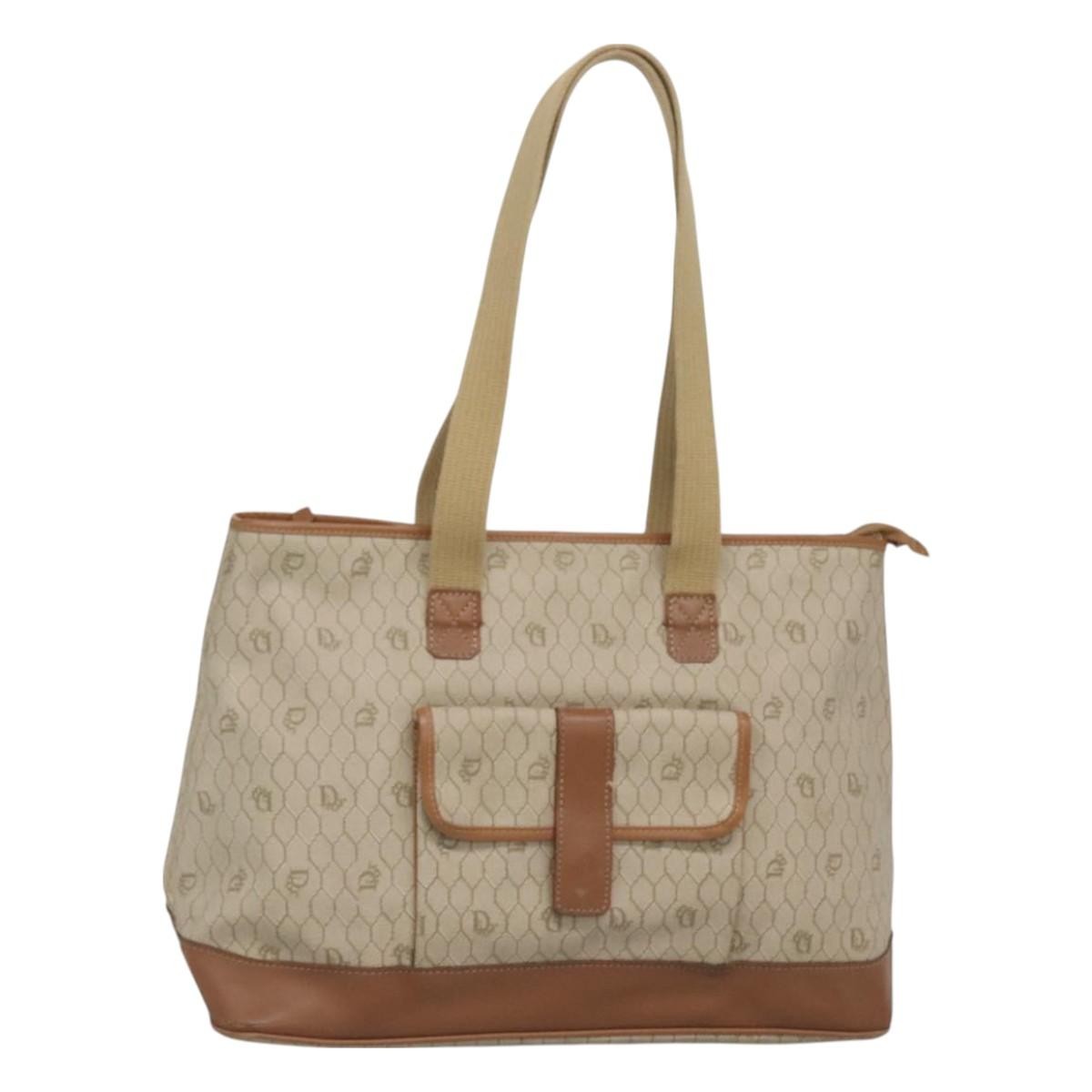 Christian Dior Front Pocket Convertible Tote Canvas, BEIGE, CANVAS, Tote bag