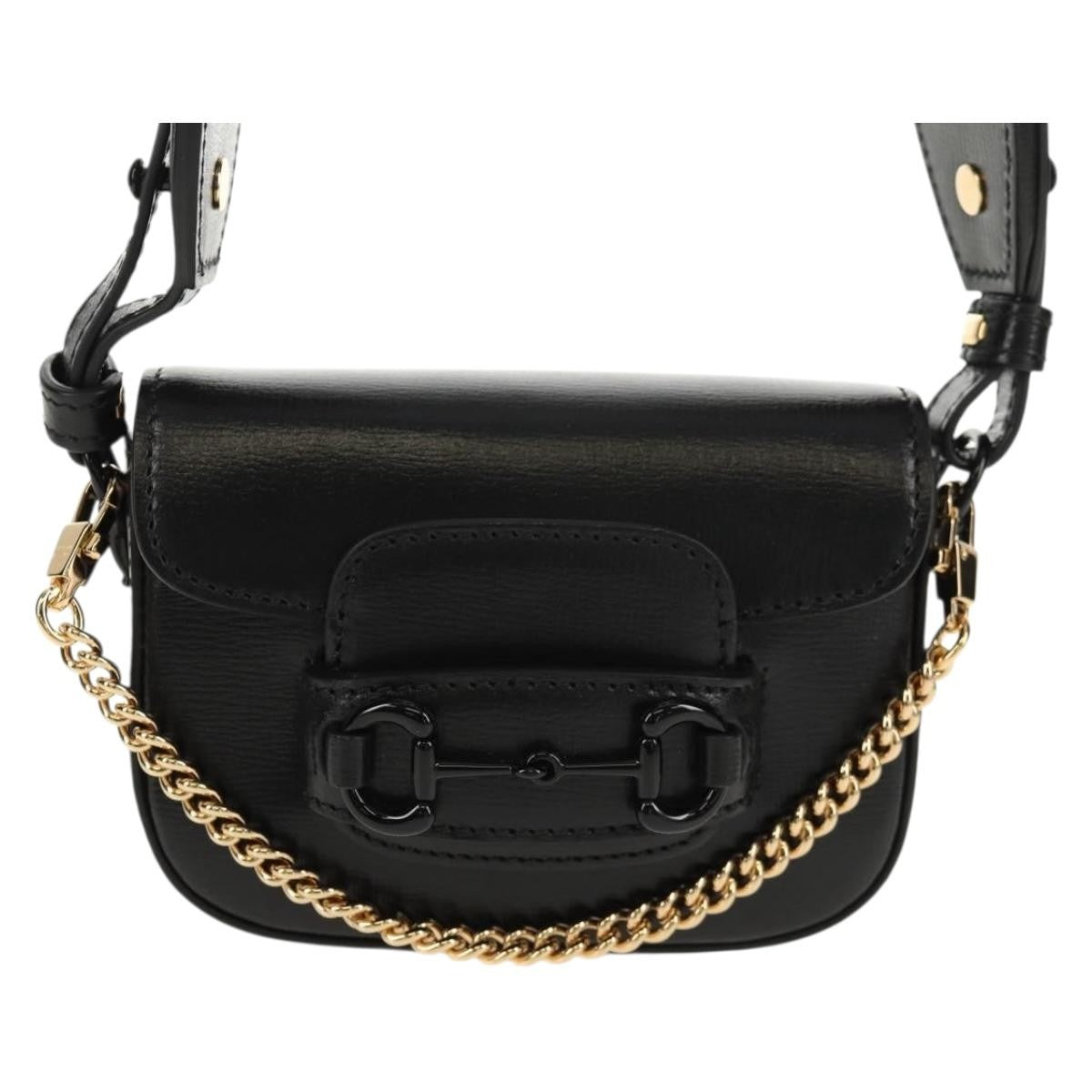 Gucci Vintage Horsebit Shoulder bag Leather, BLACK, LEATHER, Shoulder bag