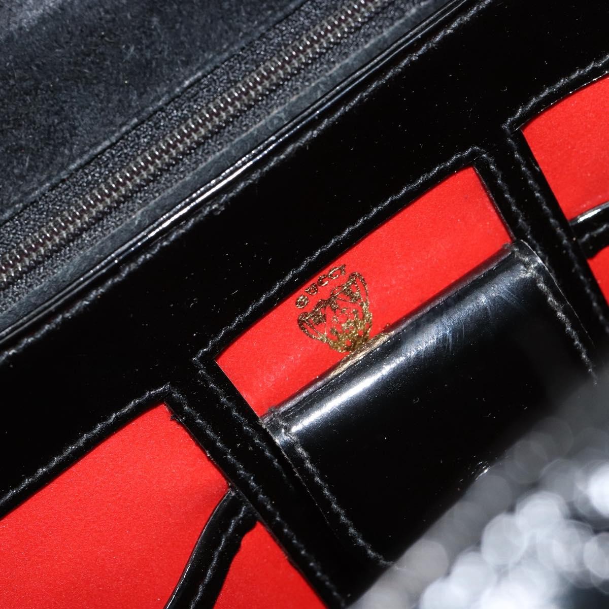 Gucci Vintage Handbag Enamel, BLACK, PATENT_LEATHER, Handbag