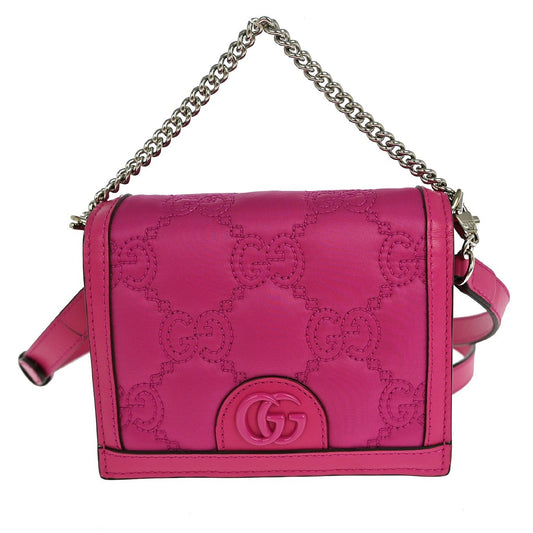 Gucci Petite GG Marmont Chain Wallet GG Matelasse Leather, PINK, LEATHER, Clutche & pouche